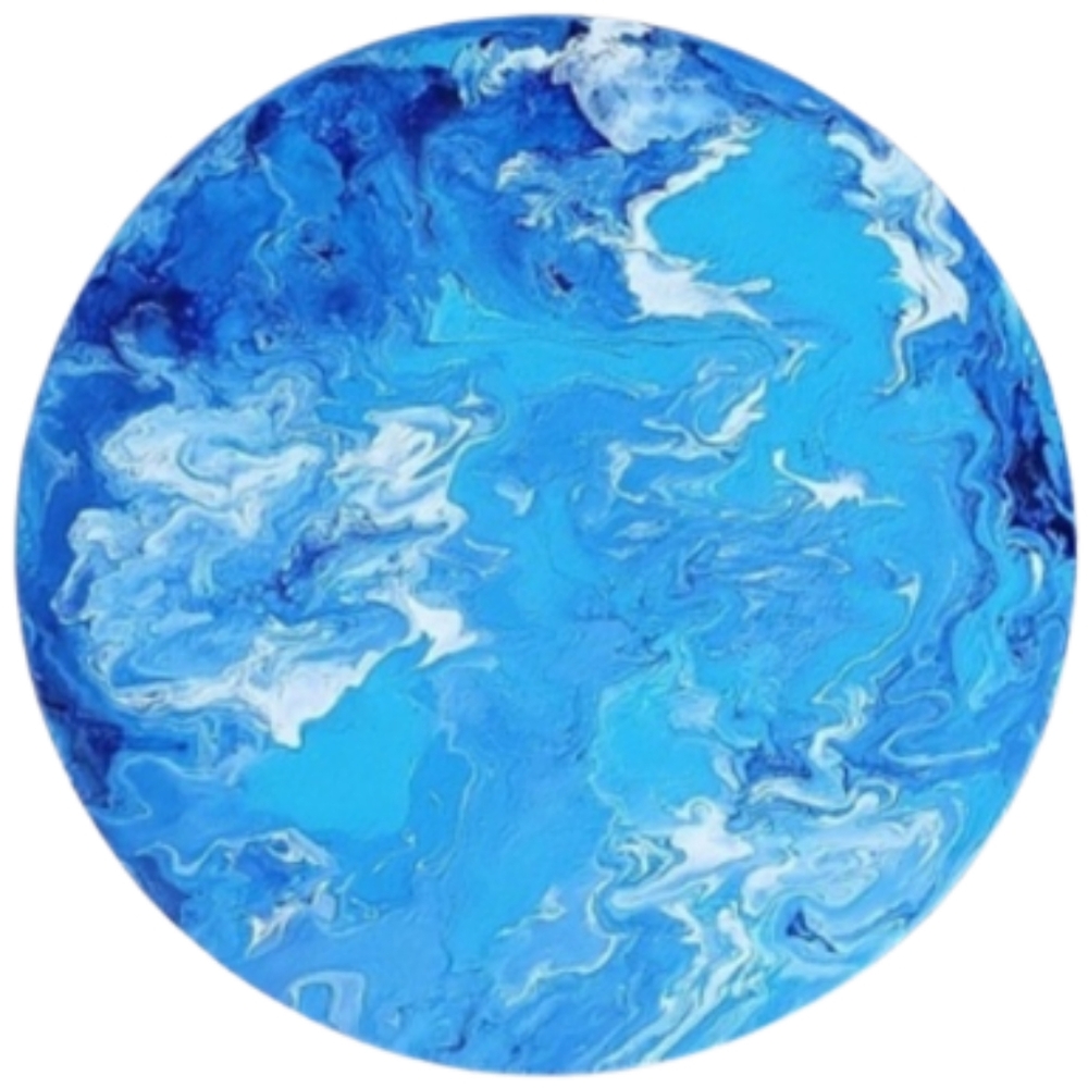 Hand Crafted Blue and White Abstract Design Round 12 x 12 Inches Canvas Picture - Picture 3 of 4